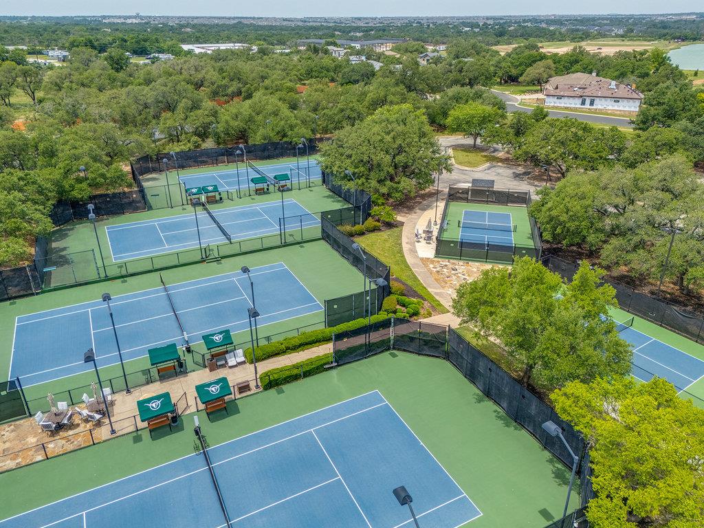 Cimarron Hills tennis courts with Hill Country views